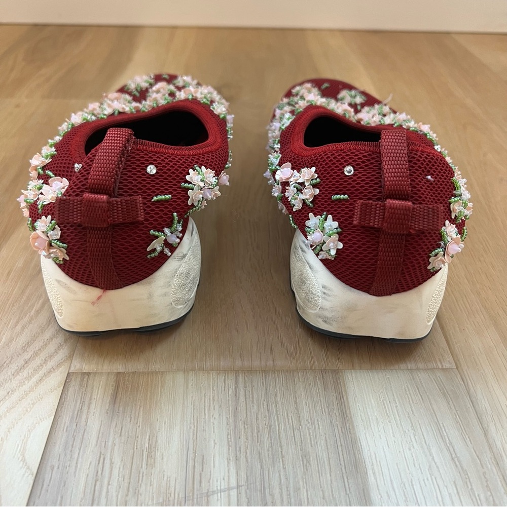 Authentic Dior Burgundy Slip On Sneakers Beaded Floral Design Size 38.5 - Picture 6 of 10